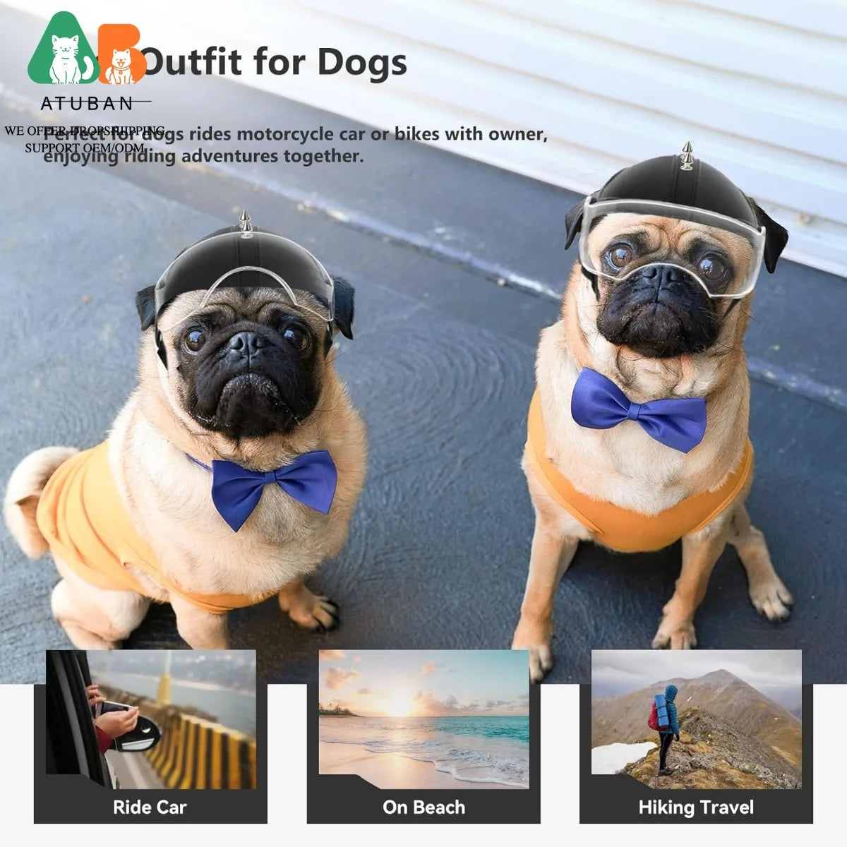 ATUBAN Dog Helmets for Small Dogs, Dog Helmet with Clear Lens Goggles, Doggie Helmets Hat with Ear Holes,Bike Doggie Helmet Dogs