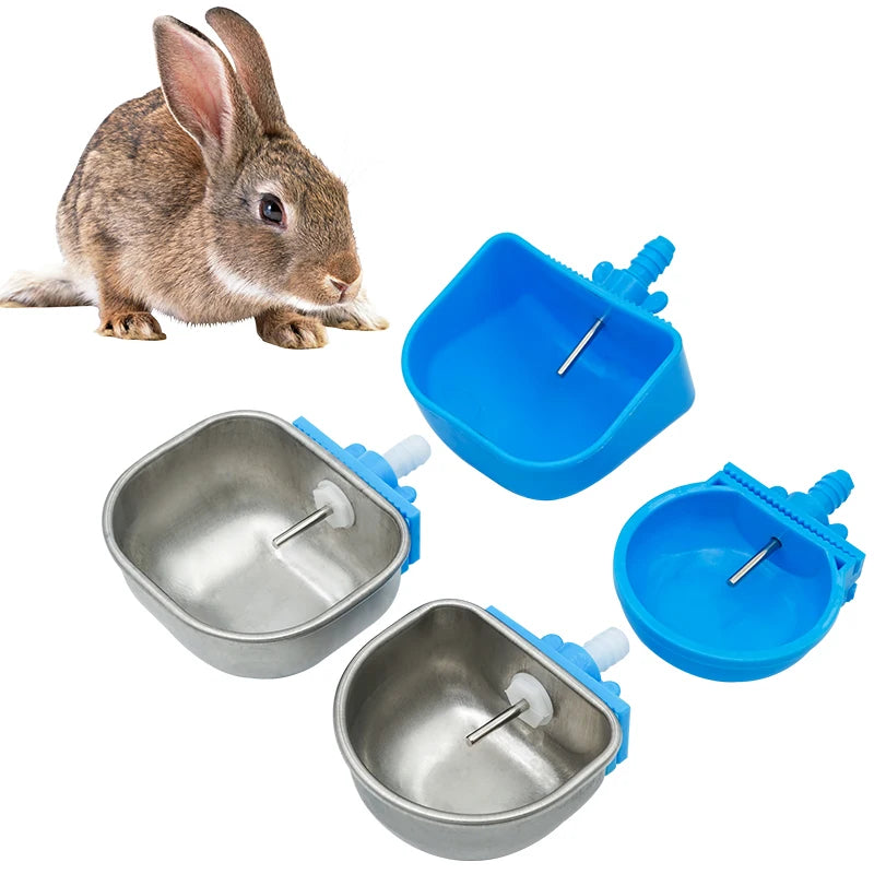 5/10Pcs Rabbit Water Bowl Farm Rabbit Automatic Drinker Rabbit Cage Fix Cup Stainless Steel Plastic Drinking Bowl