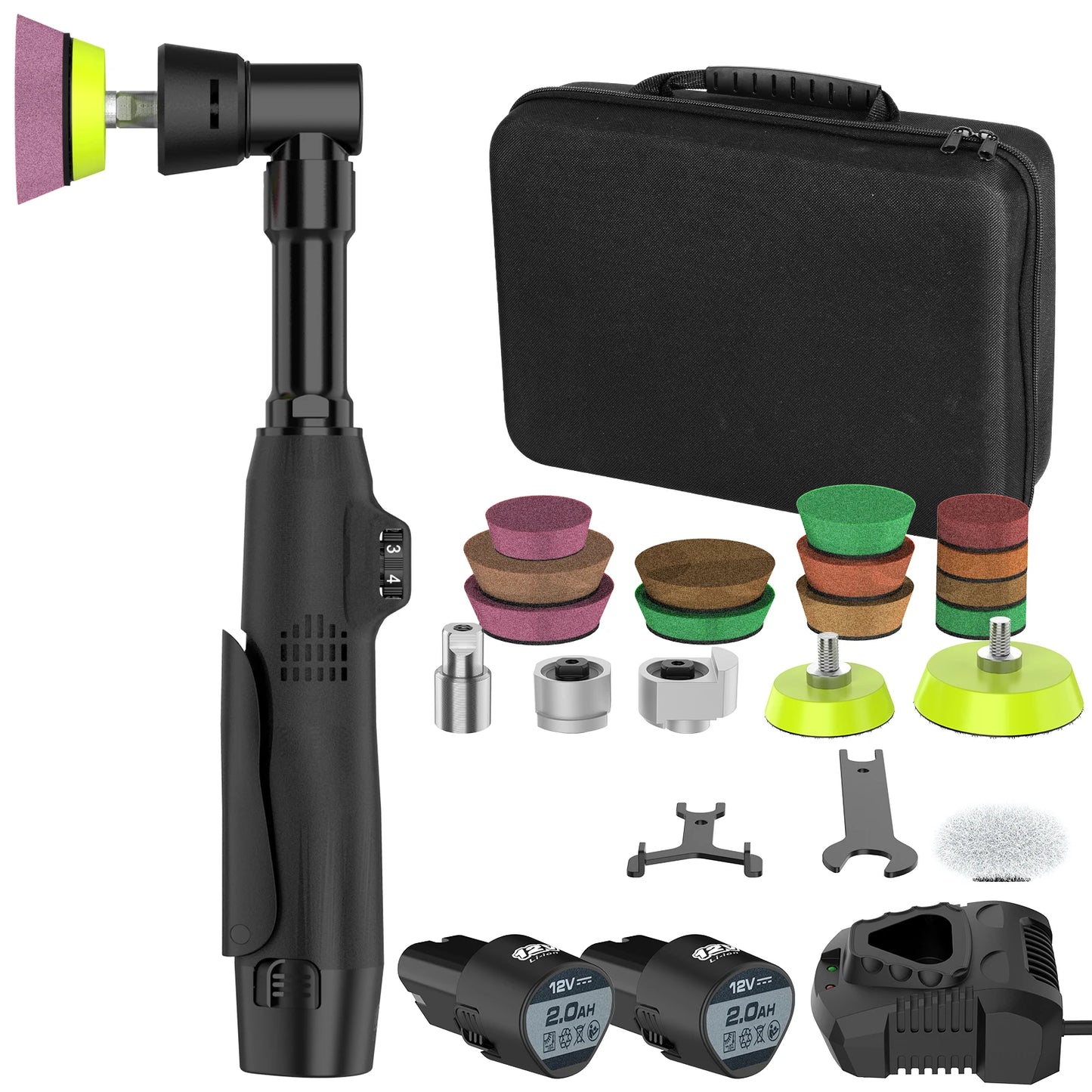 12V Cordless Mini Car Polisher RO/DA Micro Scratch Remover 6000RPM Cordless Detail Polisher with 5-Speed and Polishing Pads