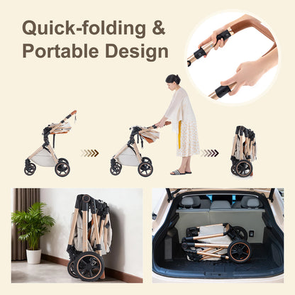 Luxury Baby Stroller 3 in1 Portable Baby Carriage Folding Prams High Landscape Car for Newborn Baby Adjustable Handle travel