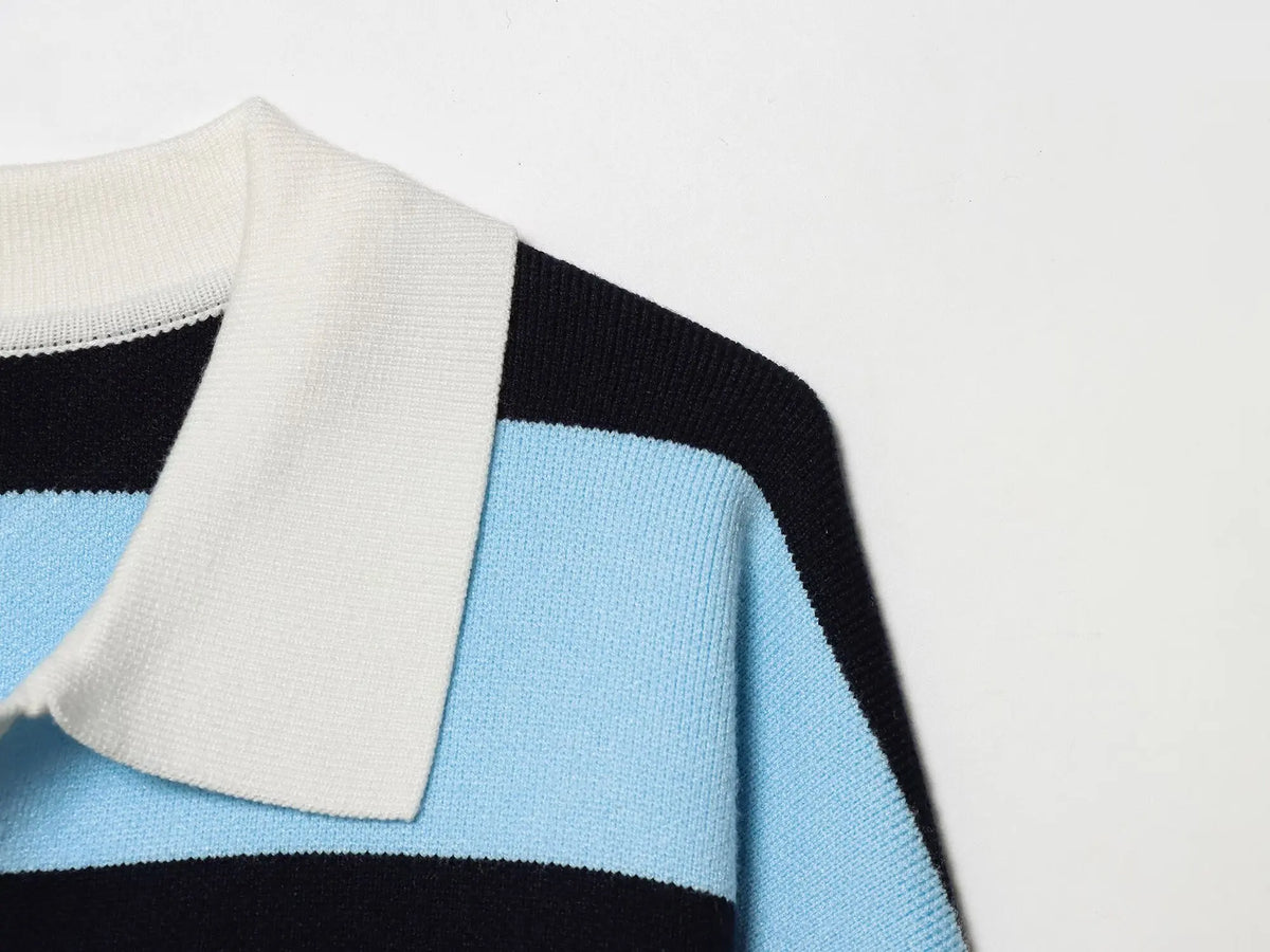 Sweater knitted Pullover Women's Spring 2026 New Fashion Striped Loose Polo neck Warm Women Sweater Chic Youth Holiday Pullover