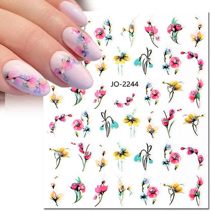 3d Nails Art Decals Spring Fruits Pink Full Tips Peony Magnolia Flowers Adhesive Sliders Stickers Decoration For Nails Manicure