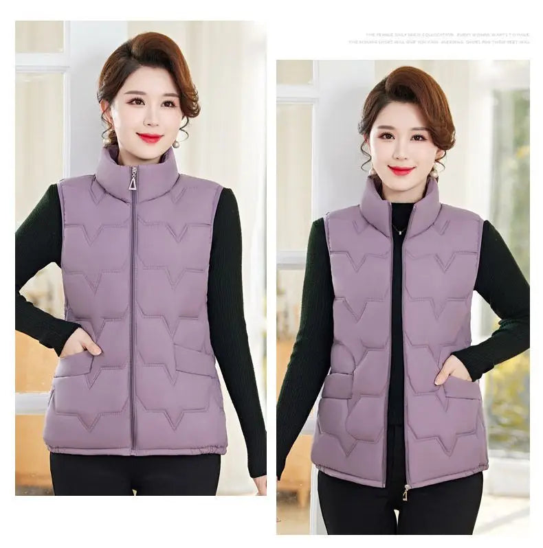 Fashion Women Down Cotton Jackets Vests Solid Stand Collar Zipper Cardigan Thicken Autumn Winter Warm Casual Sleeveless Coats