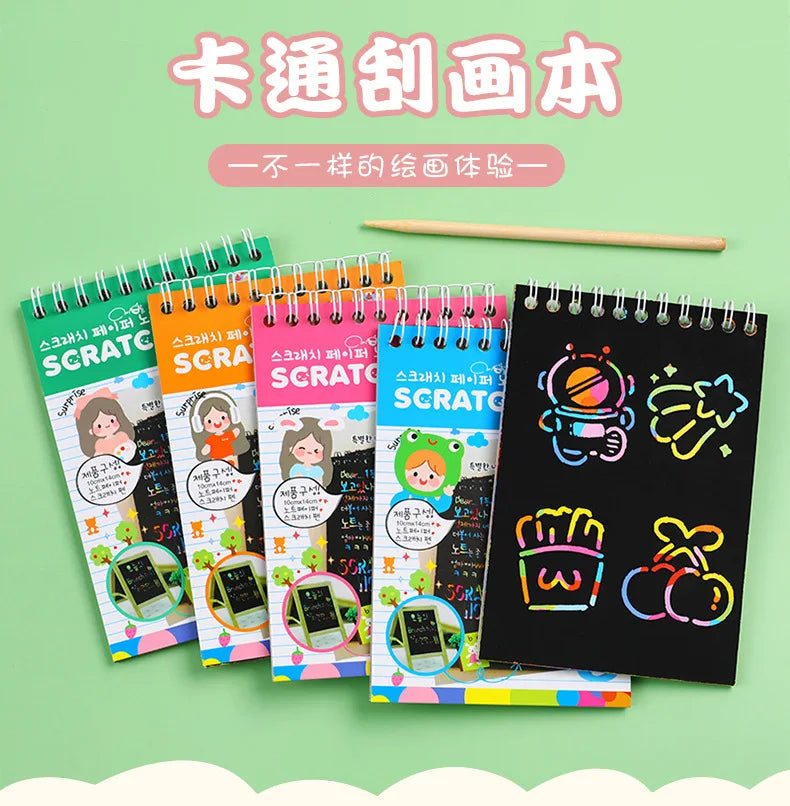 Magic Scratch Art Notebook for Kids DIY Rainbow Drawing Pad Book No-Mess Art Classroom Craft Activity Birthday Favor Gift Set