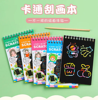 Magic Scratch Art Notebook for Kids DIY Rainbow Drawing Pad Book No-Mess Art Classroom Craft Activity Birthday Favor Gift Set