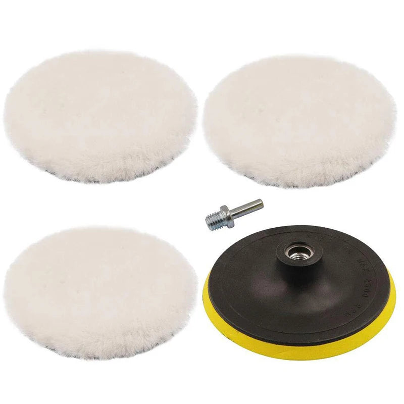 5Pcs Wool Car Polishing Pad Set For Polisher Machine Waxing Polishing Buffing Auto Paint Care Polisher Pads 3/4/5/6/7 Inch