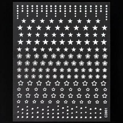 Black White Star 3D Nail Art Sticker Y2K Pentagram Self-Adhesive Decals Laser Shiny Glitters Starlight Manicure Ornaments Slider