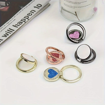 Circular Glittering Heart Metal Ring Buckle Phone Holder for Mobile Phone Car Magnetic Mount Smart Phone Accessories