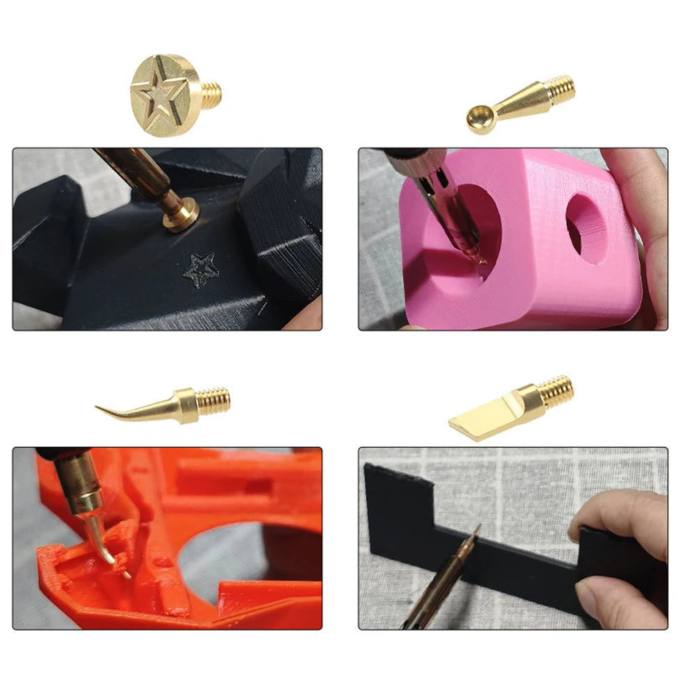 9PCS Heat Insert Nut Iron Tip Hot Melt Heat Set Insert Tool Soldering Iron Tip 3D Printing Modify Finishing Brass Thread Embed
