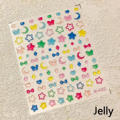 1pcs 5D Star Moon Nail Stickers Kawaii Pink Retro Bronzing Nail Art Sticker Decorations Decals DIY Adhesive Slider Accessories