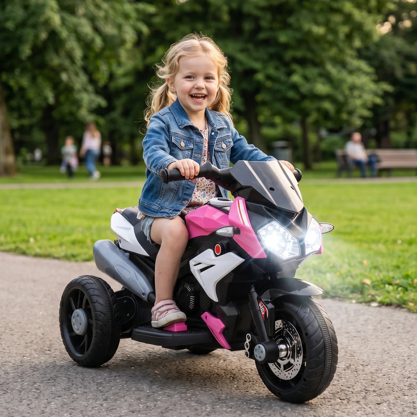 3-wheel 6 V electric Motorbike for children, electric car for 3- to 5-year-olds, with light and sound effects, 86x42x52cm, pink