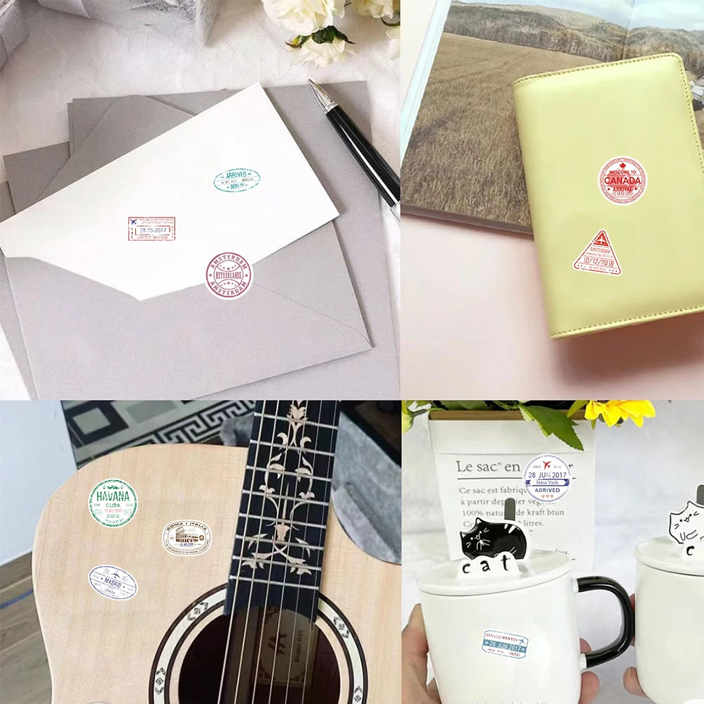 500pcs Passport Stamps Stickers Roll for Scrapbook Journaling Laptop Bumper Skateboard Water Bottles Computer Phone Sticker