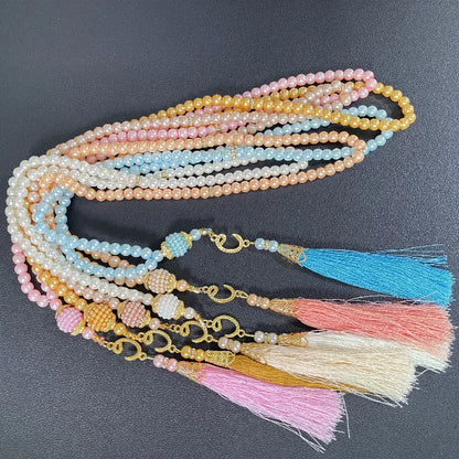 Muslim 99 Prayer Beads Tasbih Rosary Bracelet Islamic Misbaha Pearl Beads Tassel Necklace Ramadan Eid Jewelry for Women Men