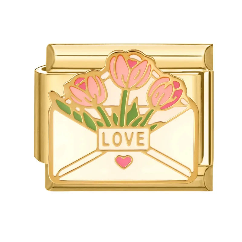 Gold Color Heart Sunflower Cherry Tai Chi Leopard Italian Charm Links Fit 9MM Bracelet Stainless Steel Men Women DIY Making Gift