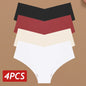 4PC Women Seamless Briefs Sexy V-Waist Underwear 10 Solid Colors Ice Silk No Trace Panties Female Breathable Intimates Lingerie