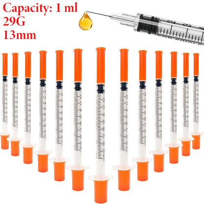 1ml 29G*13Mm Disposable Plastic Veterinary Syringe, Sterile Insulin Syringe with Orange Cap and Needle, Suitable for Pets, Farm Animals, and Laboratory Use.