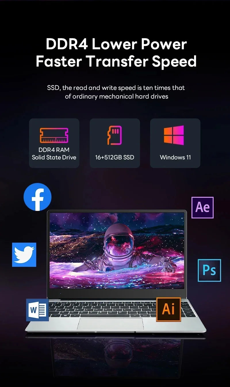 2026 New 14.1' Ultra Slim Laptop 16GB RAM 1/2TB SSD Windows 11 Pro Core I9-10980HK Notebook HD Games Office Study Computer