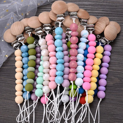 BPA-Free Silicone Pacifier Clips Chain with Beads Dummy Clip Holder Soother Teething Toy Chew Gift for Babies