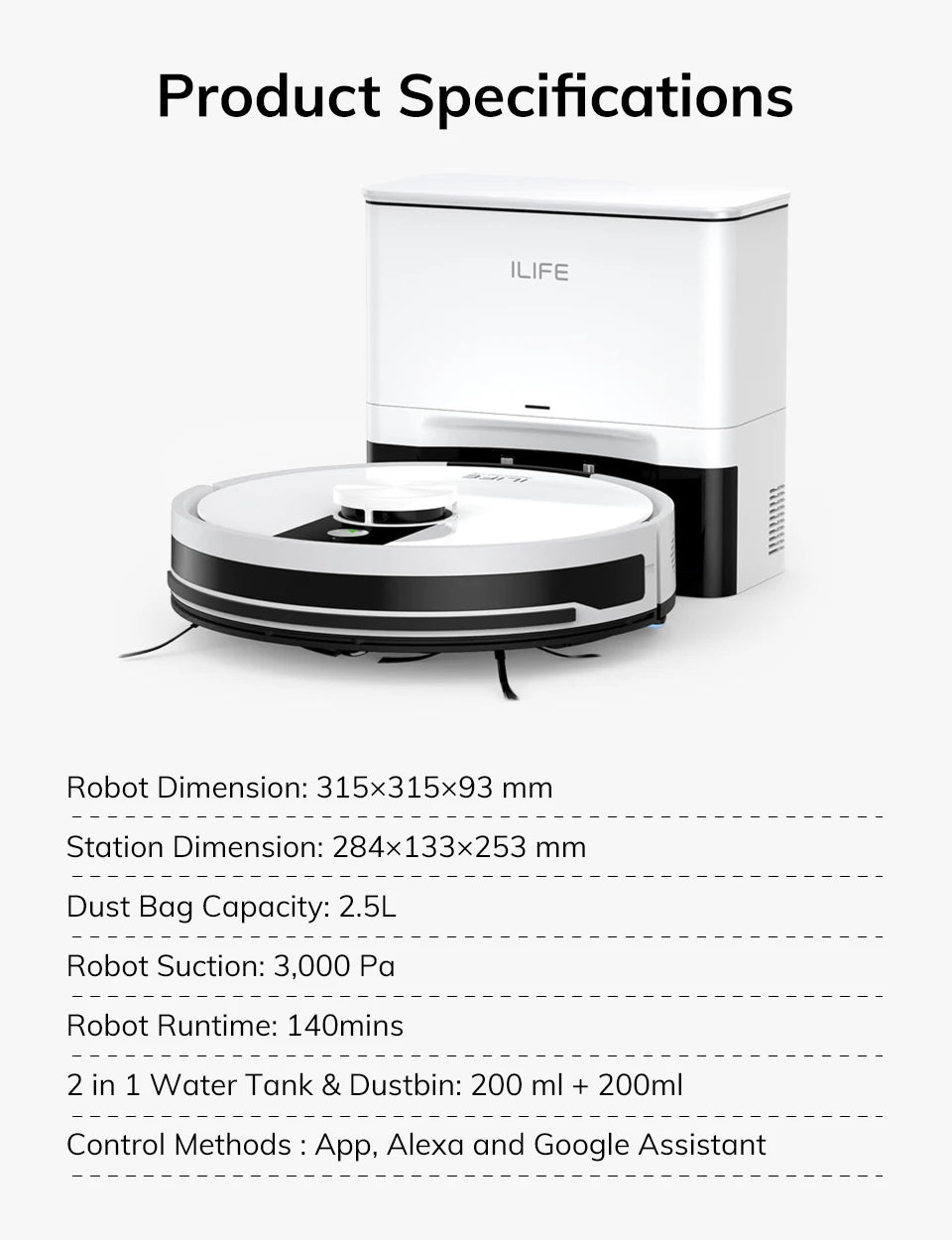 ILIFE A12 Pro Robot Vacuum and Mop Combo, LIDAR Navigation, Self Collection Dust, 3000Pa Suction, App/Remote Control