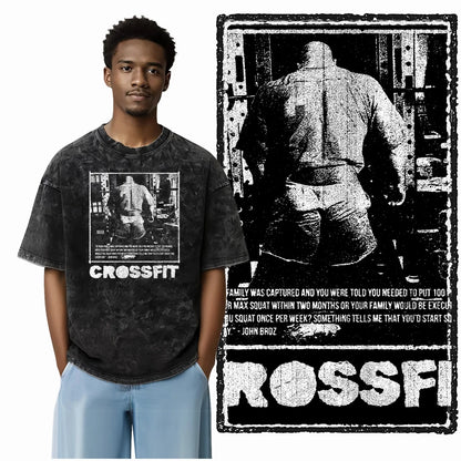 YG BODY BUILDING Printed Cotton Acid Washed Graphic Unisex T Shirt Cool CROSSFIT Streetwear Men Tshirts Big Size Tee for Men