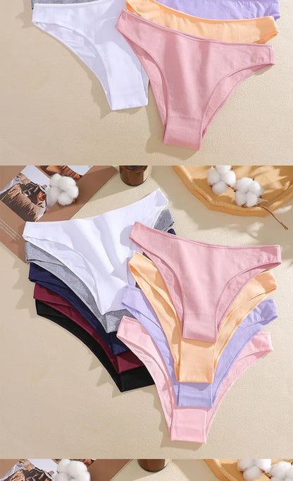 5PCS/Set Cotton Women's Panties Female Underwear Sexy Briefs Lingerie Smooth Comfortable Underpants Solid Color Pantys M-XXL