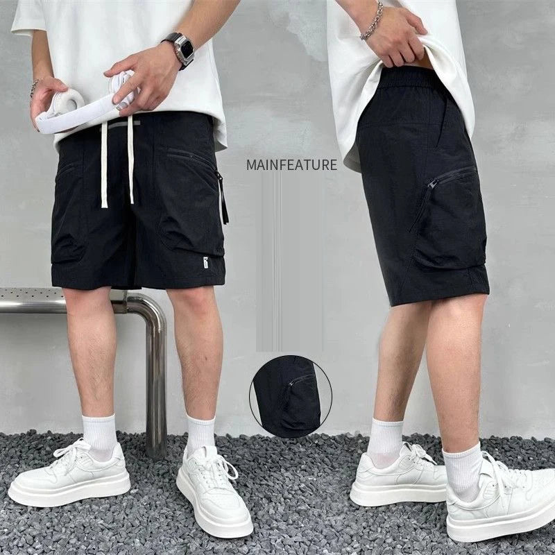 Men's Summer Pocket Zipper Cargo Shorts Trendy Brand Versatile Loose Quick-drying Sports Loose Casual Five-point Beach Pants