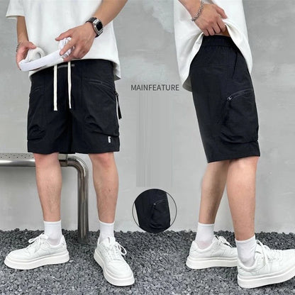 Men's Summer Pocket Zipper Cargo Shorts Trendy Brand Versatile Loose Quick-drying Sports Loose Casual Five-point Beach Pants