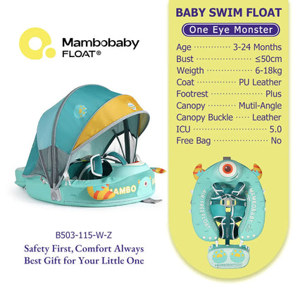 Mambobaby Float Safe Solid Core Comfort Skin-friendly Design with Canopy Baby Swimming Ring Toddler Pool Float Infant Water Ring