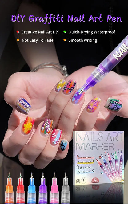 Nail Art Markers Customised Specialised Needle Tube Nail Art Pens Hand-Drawn Outline Pen Acrylic Paint Pen Set Acrylic Paintbrus