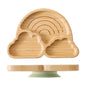 Baby Wooden Tableware Set Wooden Handle Fork Spoon Could Bamboo Wooden Plate Bowl Silicone Suction for Children Feeding Supplies