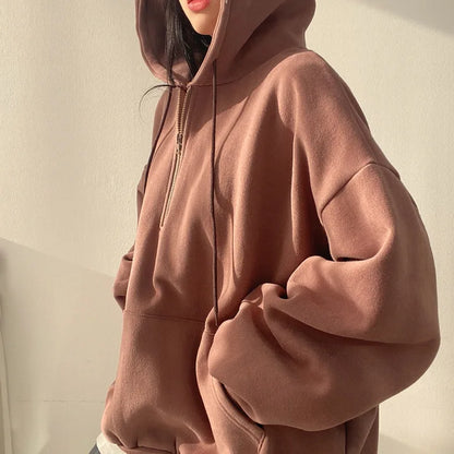 2024 Harajuku Loose Pullover Women Hoodie Oversized Top Summer Zip Up Sweatshirt Female Casual Long Sleeve Pocket Hooded