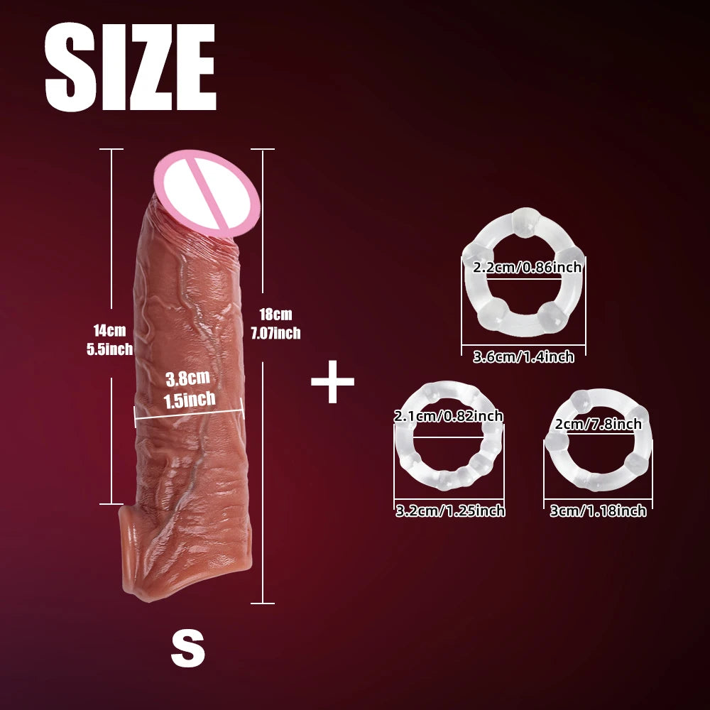 Realistic Super Huge Penis Sleeve Big Growth Penis Delayed Ejection Extend Penis Reusable Enlarger Silicone Condom Male Sex Toy