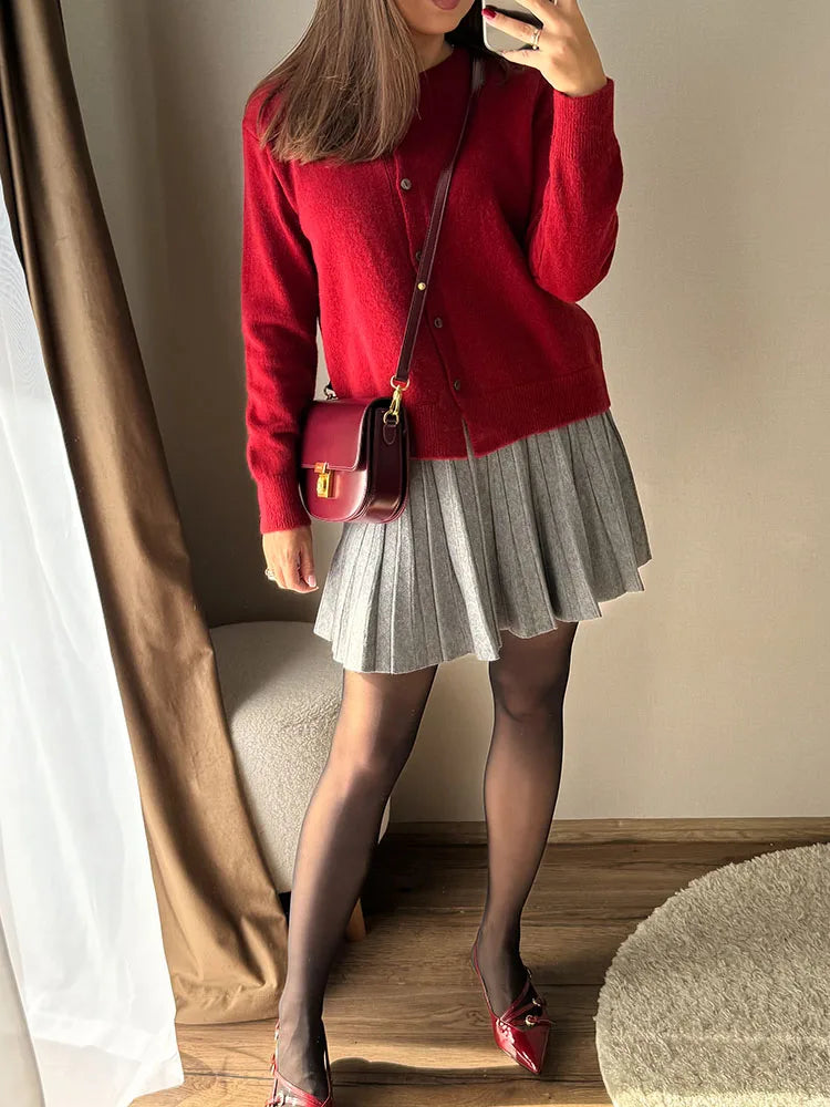 Autumn Knit White Mini Pleated Skirts For Women A Line Skirt Gray High Waist Women Knitted Pleated Short Skirts Korean Fashion