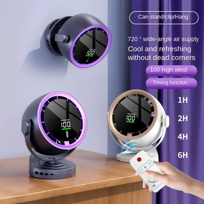 Mini Digital Display Fan Desktop Remote Control 720°Rotation Type-C Rechargeable Electric Fans Portable Wall Hanging With Clip