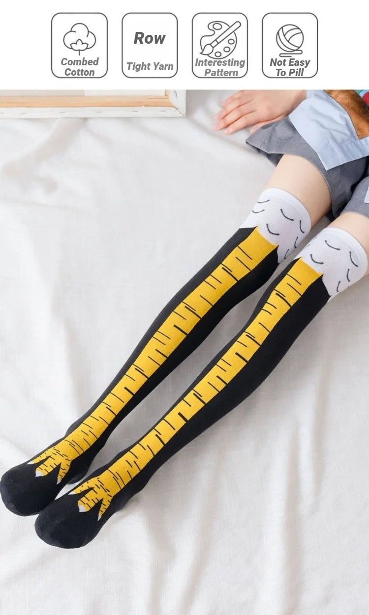 CHUANGERM Men Funny 3D Chicken Print Socks High Flexibility Thigh High Tube Sock Fashion Thin Toe Feet