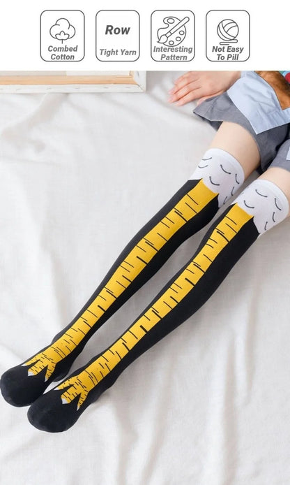 CHUANGERM Men Funny 3D Chicken Print Socks High Flexibility Thigh High Tube Sock Fashion Thin Toe Feet