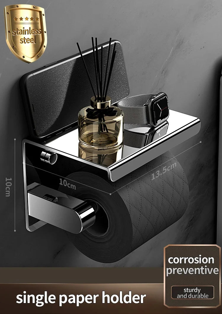 Stainless Steel Paper Towel Holder Without Punching Wall-Mounted Kitchen Roll Holder Toilet Paper Holder Bathroom Towel Rack