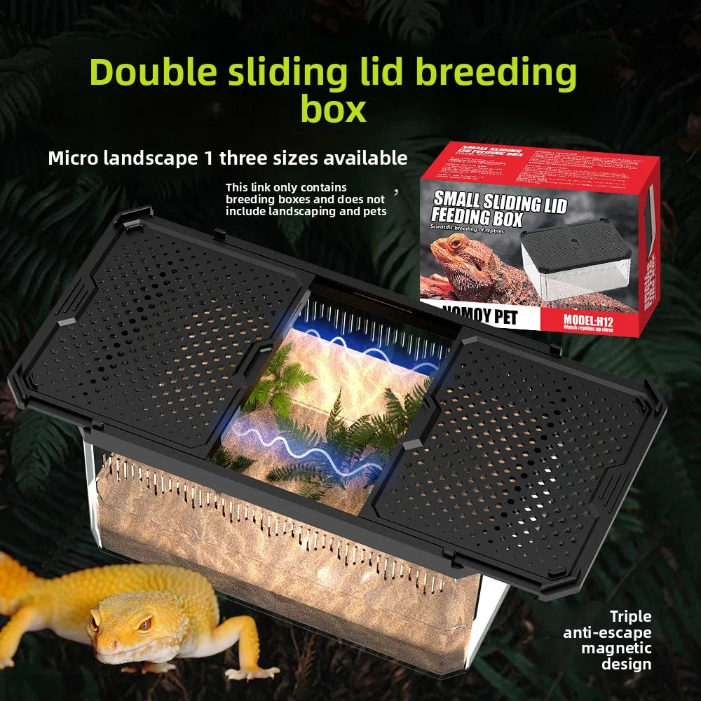 NOMOY Magnetic Sliding Lid Reptile Enclosure - Dual Opening Critter Cage for Crested Geckos, Frogs, Lizards, Snakes & Silkworms