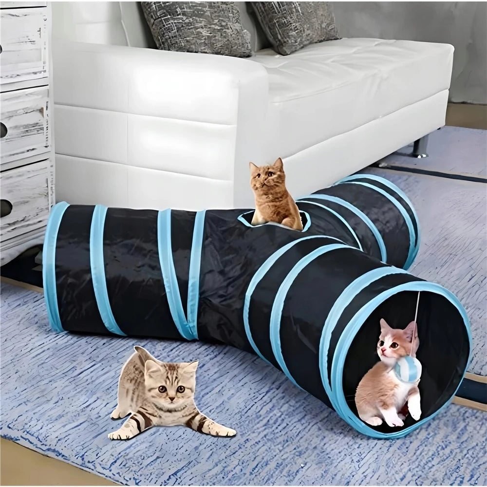 Foldable T-Shaped Large Cat Tunnel Interactive Play Toy Indoor Outdoor Pet Training Entertainment Accessory