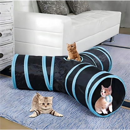Foldable T-Shaped Large Cat Tunnel Interactive Play Toy Indoor Outdoor Pet Training Entertainment Accessory