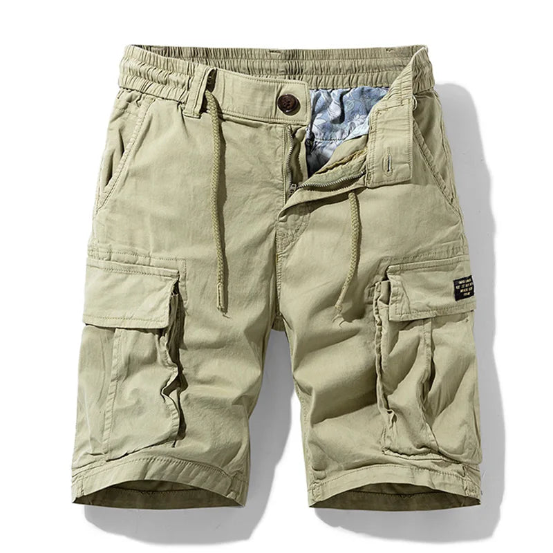 Men Summer New Multi Pockets Cotton Cargo Shorts Men Fashion Solid Quick Dry Joggers Shorts Pants Outdoor Breathable Shorts Male