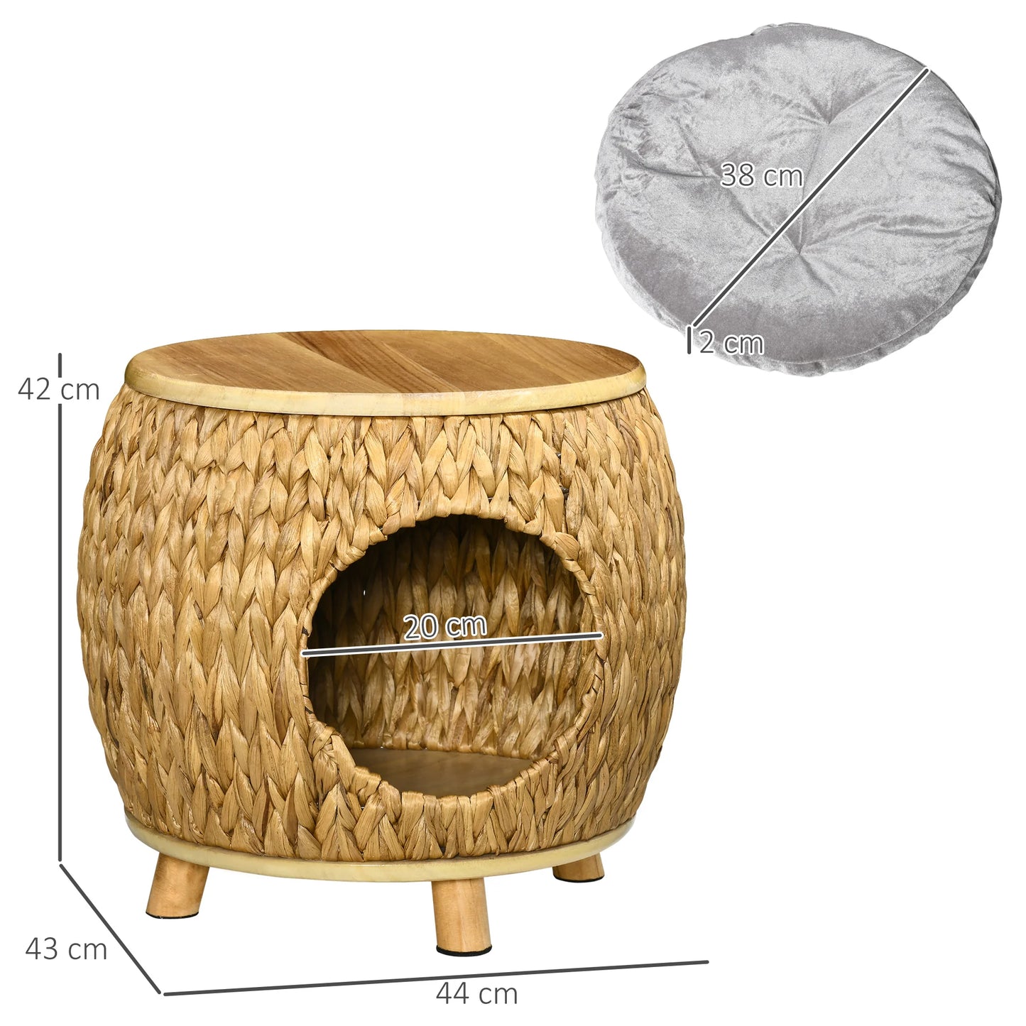 Cat cave with a soft washable cushion, featuring a natural light brown and grey design, it provides cats with a cozy hideaway while doubling as a sturdy stool and elegant home decor piece