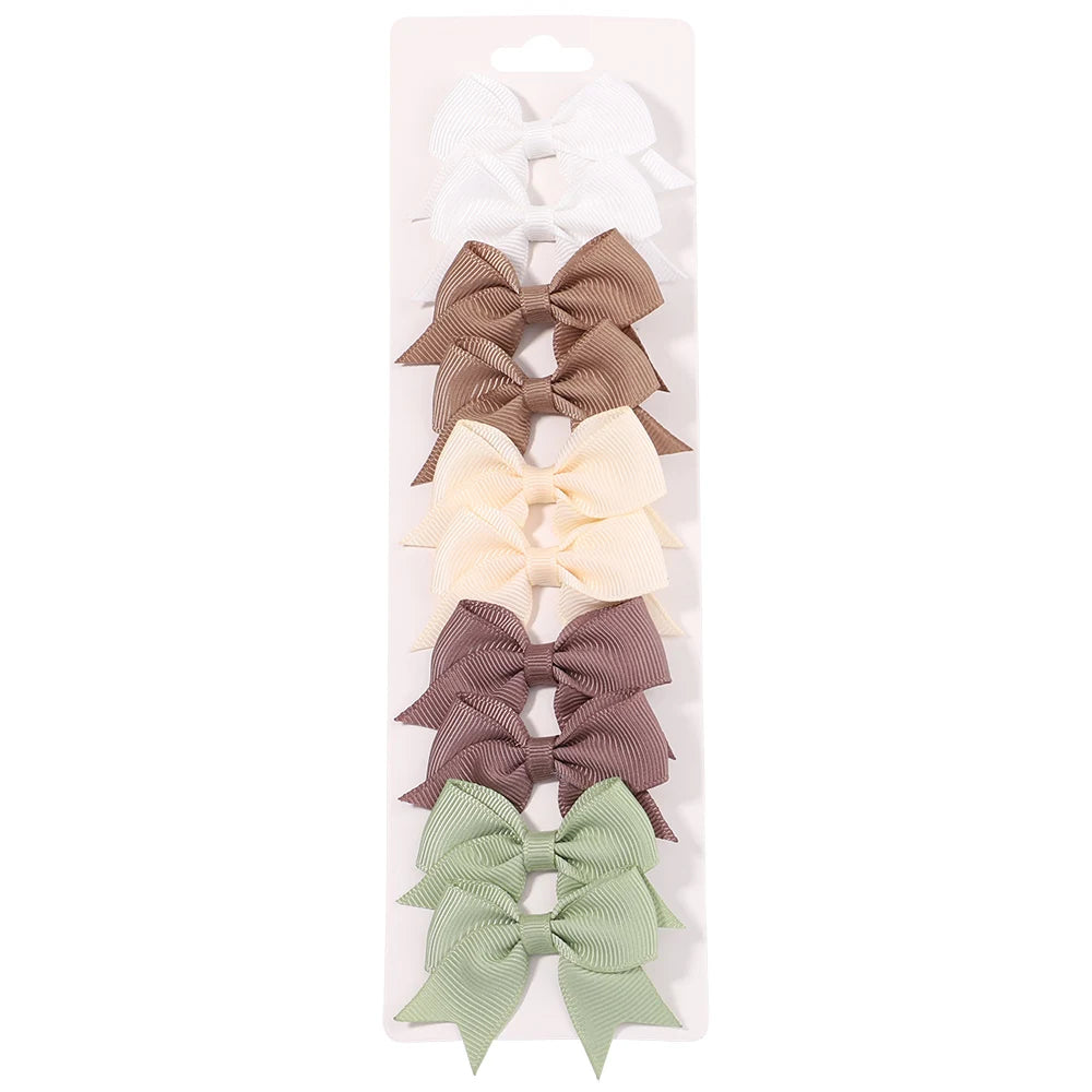 10Pcs/Set New Cute Solid Ribbon Bowknot Hair Clips for Baby Girls Handmade Bows Hairpin Barrettes Headwear Baby Hair Accessories
