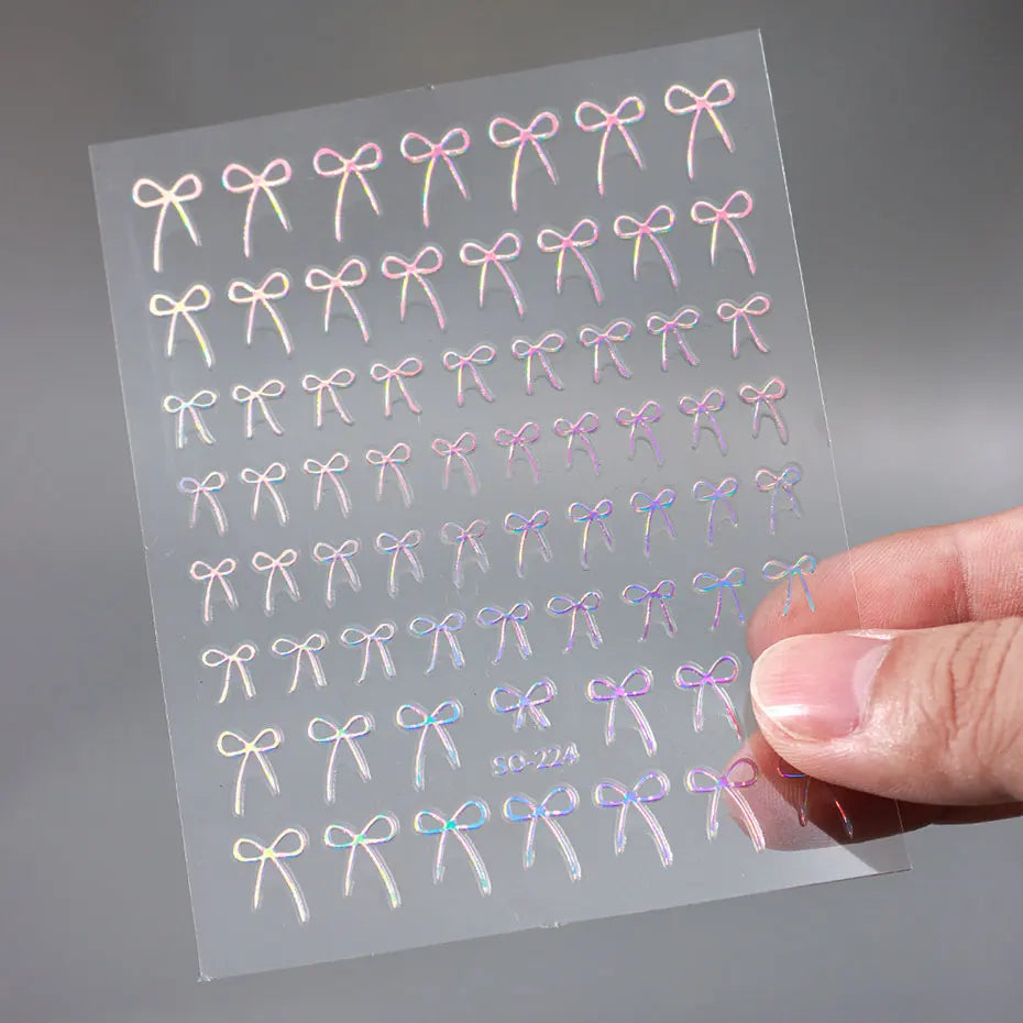 8pcs Mixed Color Bow Nail Art Stickers 3D Cute Red Black Pink bowknot Nail Charms Foils Y2K Gold Laser Effect Bow Manicure Decor