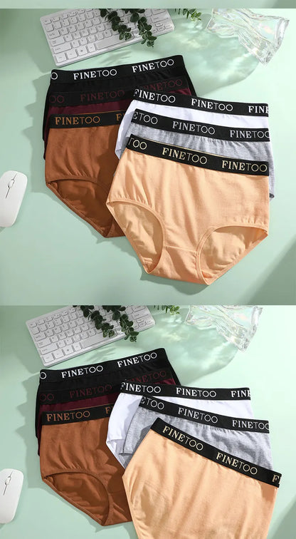FINETOO 5Pcs Cotton Women Panties High Waist Breathable Soft Ladies Underwear Elastic Waistband Briefs S-XXL Comfortable Briefs