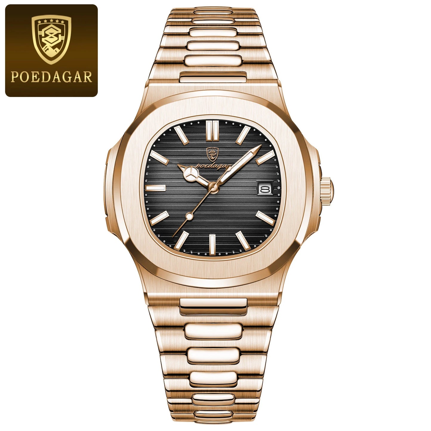 POEDAGAR Fashion Business Man Watch Waterproof Luminous Date Stainless Steel Men Quartz Watch Luxury Square Men's Watches Reloj