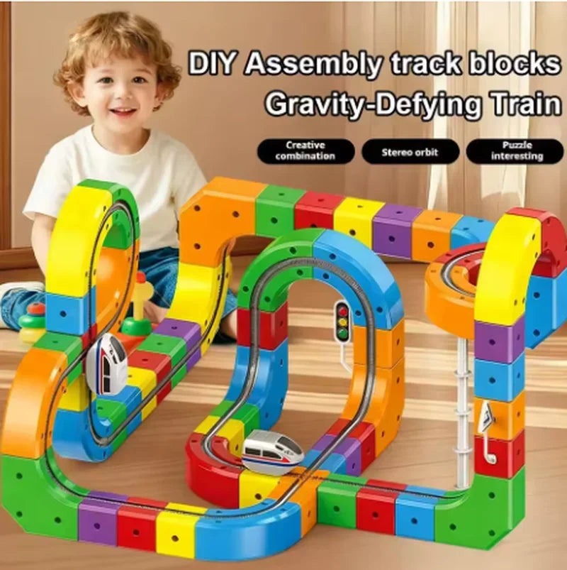 Electric Magnetic Track Set STEM Building Toy with Anti-Gravity Vehicles 100+ Pieces DIY Railway Model Creative Gift for Kids