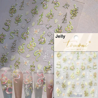 5D Gold Stamped Silver Sun Stars Snake Nail Art Stickers Totems Reliefs Self Adhesive Dark Chinese Style Manicure Decals