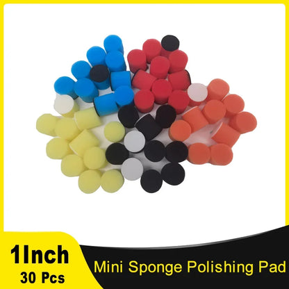 1 Inch Mini Sponge Buffing Polishing Pad Kit 30 Pcs Various Colors for Automotive Hub Polisher Attachment Detailing Sealing Wax