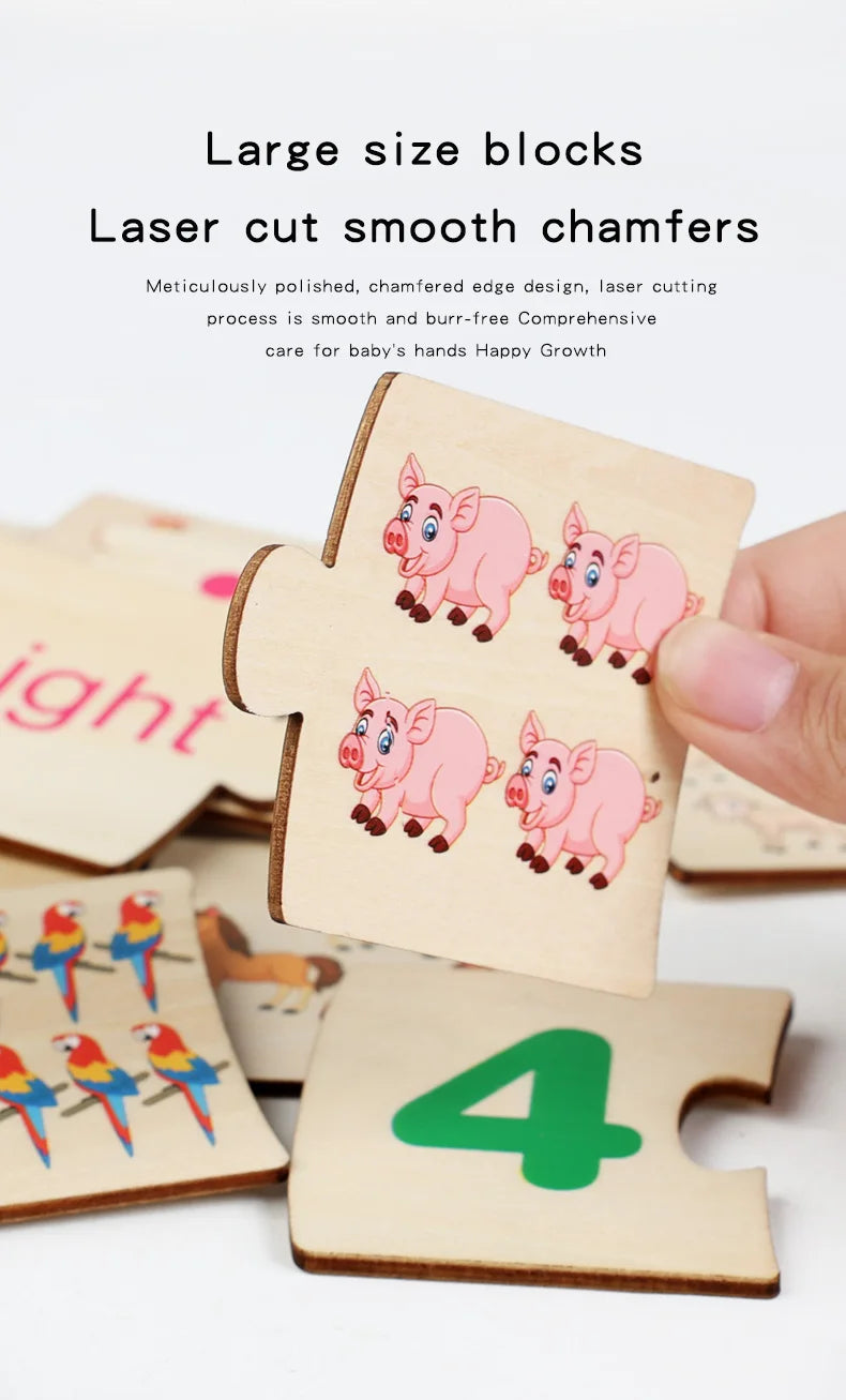 Children's Iron Box Number Enlightenment Paired Wooden Animal Food Puzzle Board Logical Thinking Training Game Educational Toys